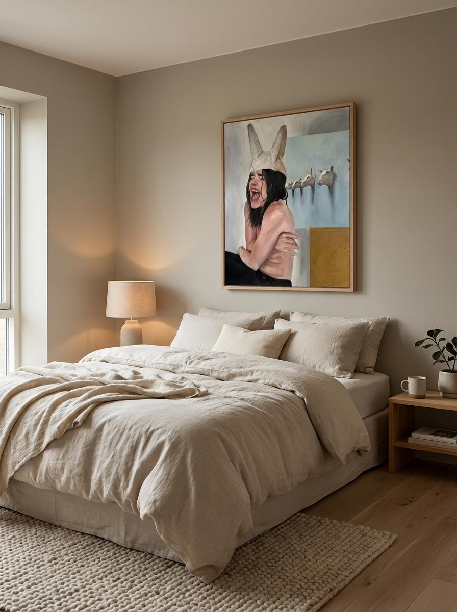 Eva Samule painting in a serene bedroom