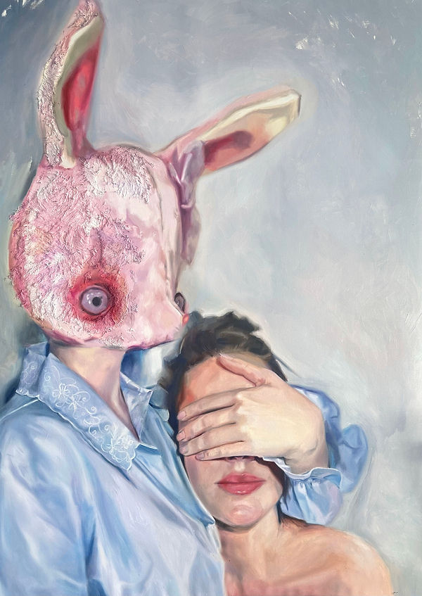 Rabbit Hole — Mixed media, oil and texture on canvas, 110×80 cm, by Eva Samule